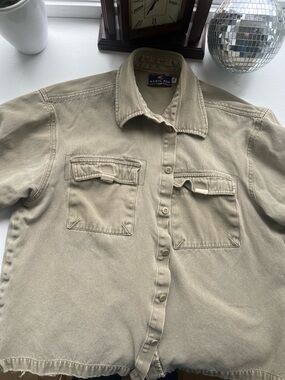 Men's Beige Thick Khaki Utility Button-Up Shirt / African Safari / Breathable